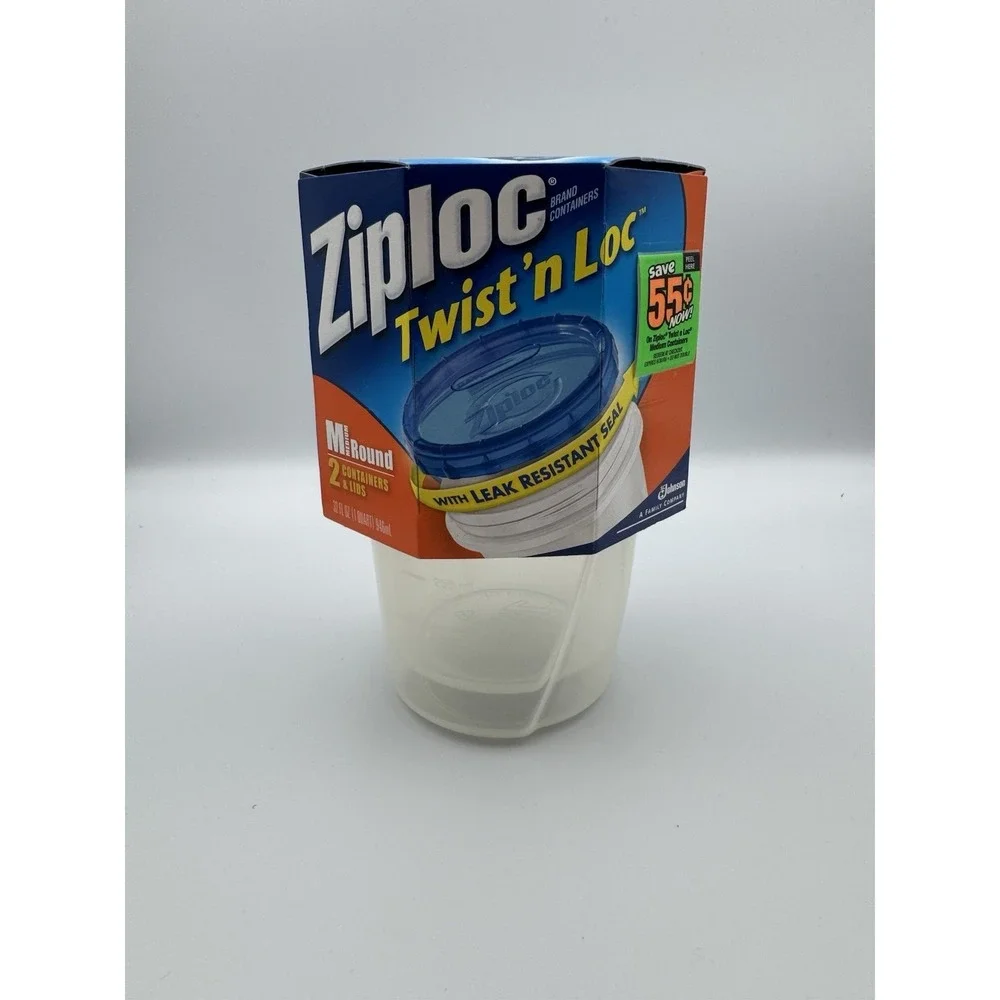 Ziploc Twist 'n Loc Medium Round 1‎ Qt/32 Oz Containers & Lids 2-Count NEW